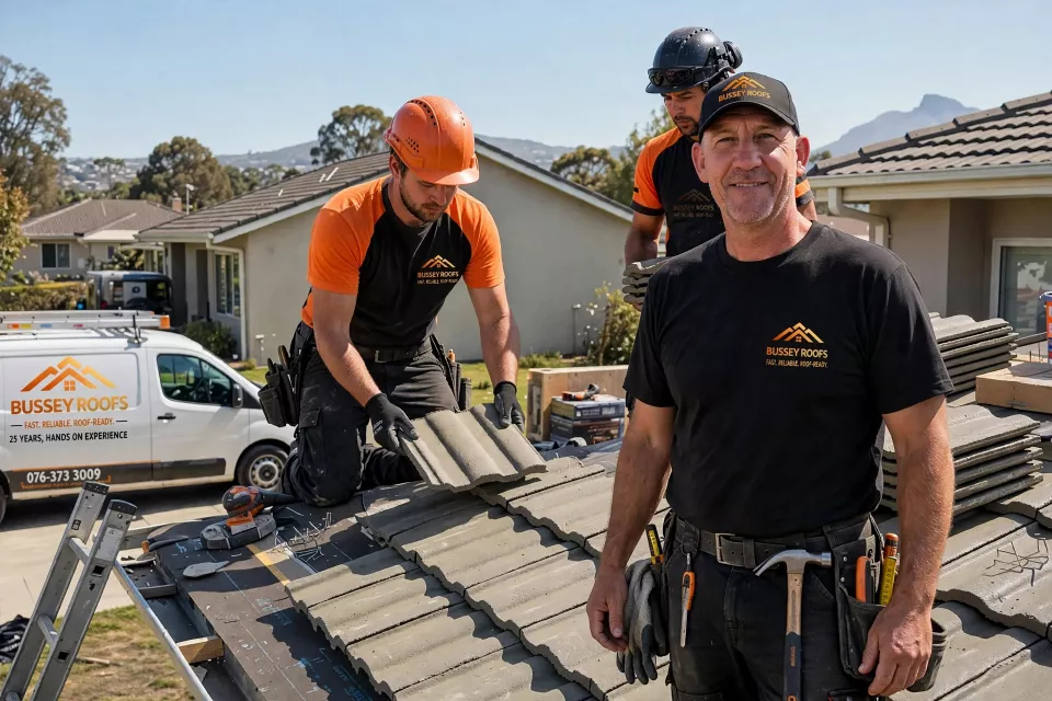Bussey Roofs team working on roof